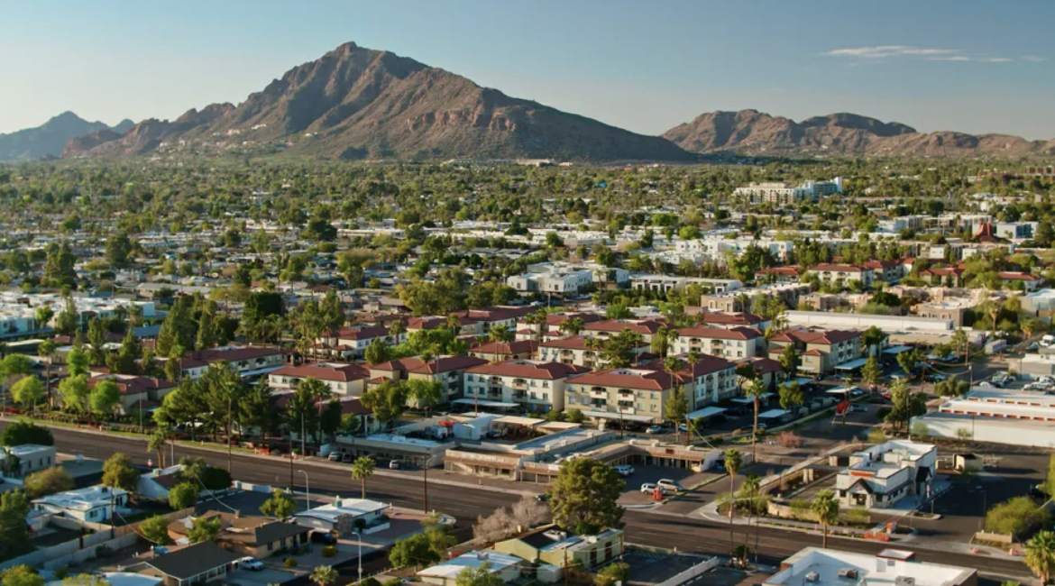 Aerial view of Scottsdale, AZ highlighting some of the best neighborhoods to live in Scottsdale, Arizona.